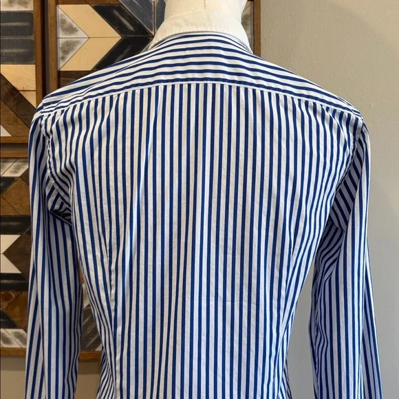 Ralph Lauren Vintage Blue and White Striped Button Up Ruffle Blouse size 4 - Picture 7 of 12